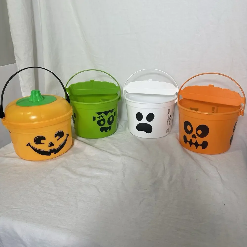 Vintage 1986 McDonald’s Halloween Pumpkin Pail + 3 Boo Buckets 2022 Lot of 4